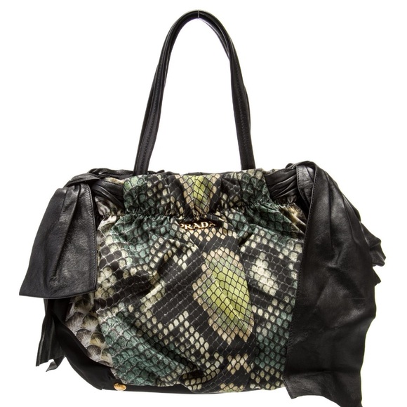 Prada Handbags - PRADA St Pitone Animal Print Tessuto Nylon Leather Bow Top Handle w/ Long Strap